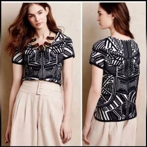 Anthropologie Moth Black and White Geometric Blouse